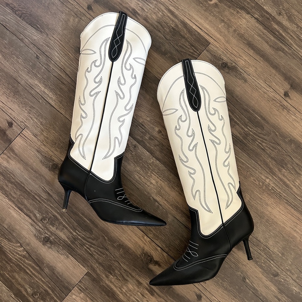 INC black & white heeled cowboy boots